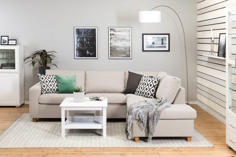 Crazy 3-seters Høyrevendt L-formet Sjeselongsofa i Stoff - Beige - Møbler - Sofaer - Sofa med sjeselong - 3 seters sofa med divan