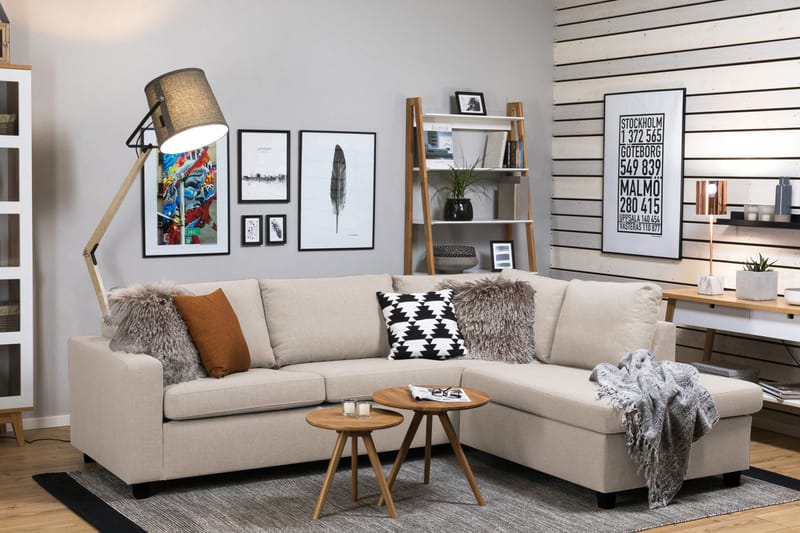 Crazy 3-seters Høyrevendt L-formet Sjeselongsofa i Stoff - Beige - Møbler - Sofaer - Sofa med sjeselong - 3 seters sofa med divan