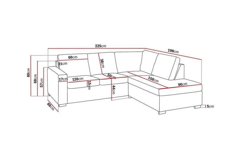Crazy 3-seters Høyrevendt L-formet Sjeselongsofa i Stoff - Beige - Møbler - Sofaer - Sofa med sjeselong - 2 seters sofa med divan