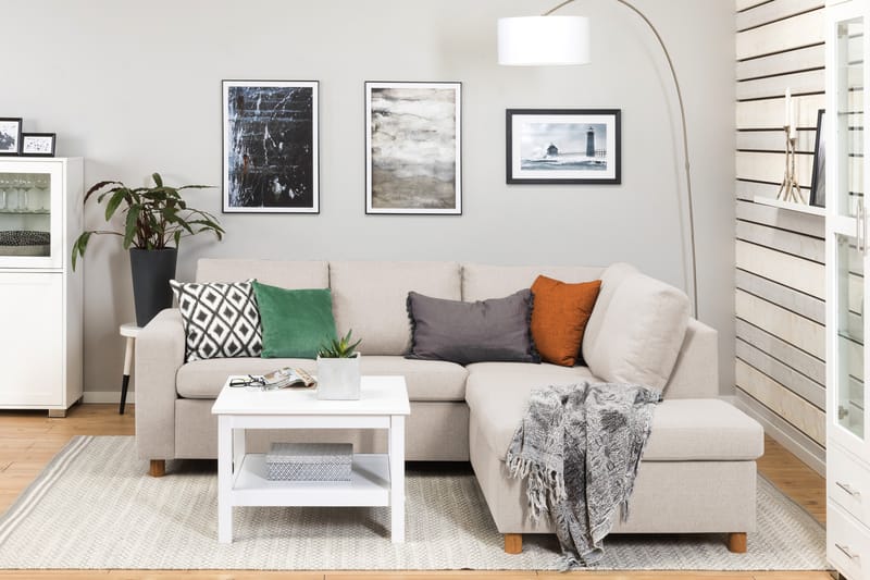 Crazy 3-seters Høyrevendt L-formet Sjeselongsofa i Stoff - Beige - Møbler - Sofaer - Sofa med sjeselong