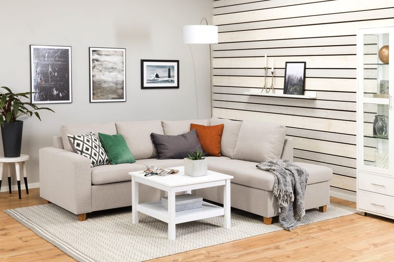 Crazy 3-seters Høyrevendt L-formet Sjeselongsofa i Stoff - Beige - Møbler - Sofaer - Sofa med sjeselong - 2 seters sofa med divan