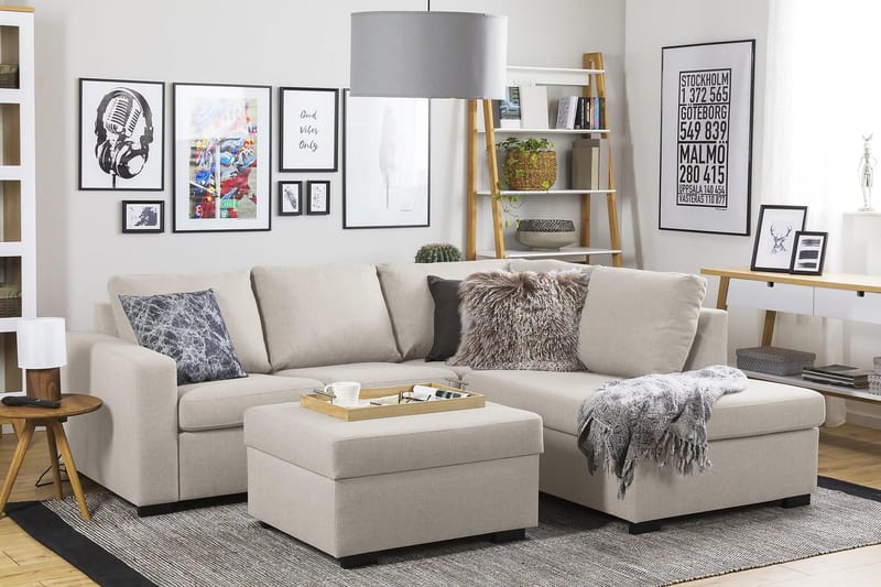 Crazy 3-seters Høyrevendt L-formet Sjeselongsofa i Stoff - Beige - Møbler - Sofaer - Sofa med sjeselong - 2 seters sofa med divan