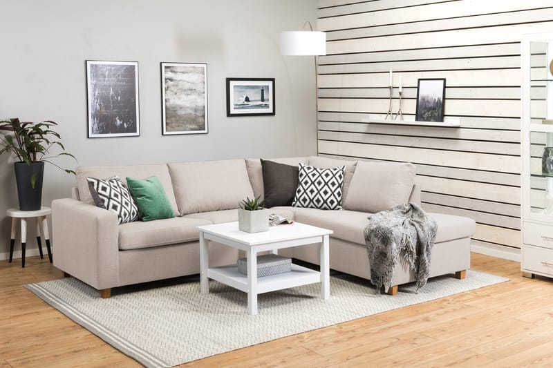 Crazy 3-seters Høyrevendt L-formet Sjeselongsofa i Stoff - Beige - Møbler - Sofaer - Sofa med sjeselong - 3 seters sofa med divan