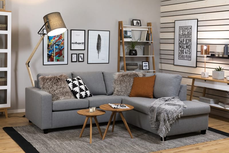 Crazy 3-seters Høyrevendt L-formet Sjeselongsofa i Stoff - Grå - Møbler - Sofaer - Sofa med sjeselong - 2 seters sofa med divan