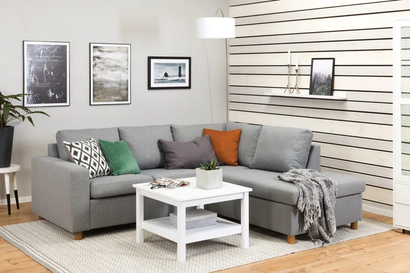 Crazy 3-seters Høyrevendt L-formet Sjeselongsofa i Stoff - Grå - Møbler - Sofaer - Sofa med sjeselong - 2 seters sofa med divan