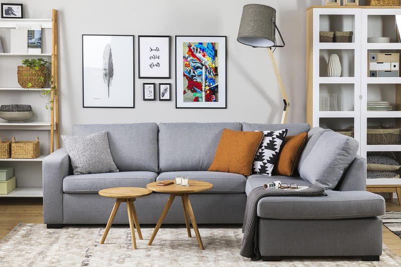Crazy 3-seters Høyrevendt L-formet Sjeselongsofa i Stoff - Grå - Møbler - Sofaer - Sofa med sjeselong