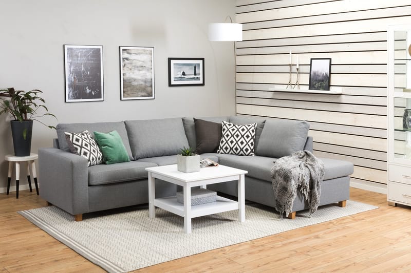 Crazy 3-seters Høyrevendt L-formet Sjeselongsofa i Stoff - Grå - Møbler - Sofaer - Sofa med sjeselong - 3 seters sofa med divan