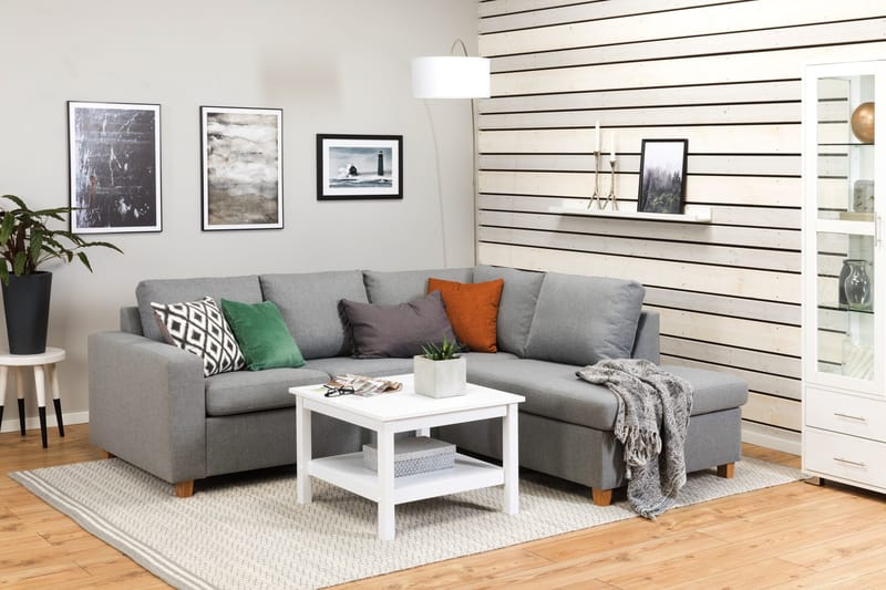 Crazy 3-seters Høyrevendt L-formet Sjeselongsofa i Stoff - Grå - Møbler - Sofaer - Sofa med sjeselong - 2 seters sofa med divan