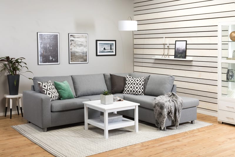 Crazy 3-seters Høyrevendt L-formet Sjeselongsofa i Stoff - Grå - Møbler - Sofaer - Sofa med sjeselong - 3 seters sofa med divan