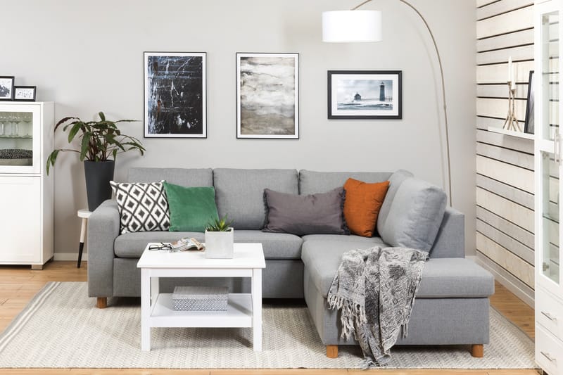 Crazy 3-seters Høyrevendt L-formet Sjeselongsofa i Stoff - Grå - Møbler - Sofaer - Sofa med sjeselong