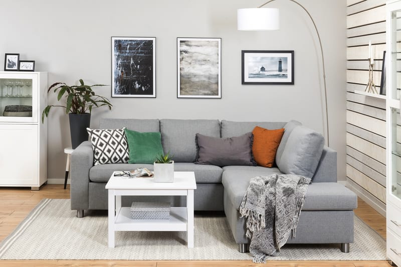 Crazy 3-seters Høyrevendt L-formet Sjeselongsofa i Stoff - Grå - Møbler - Sofaer - Sofa med sjeselong