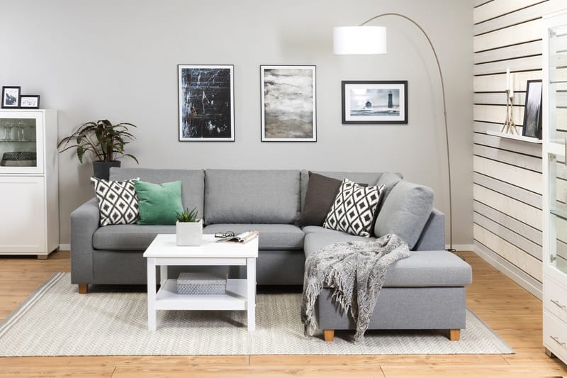 Crazy 3-seters Høyrevendt L-formet Sjeselongsofa i Stoff - Grå - Møbler - Sofaer - Sofa med sjeselong