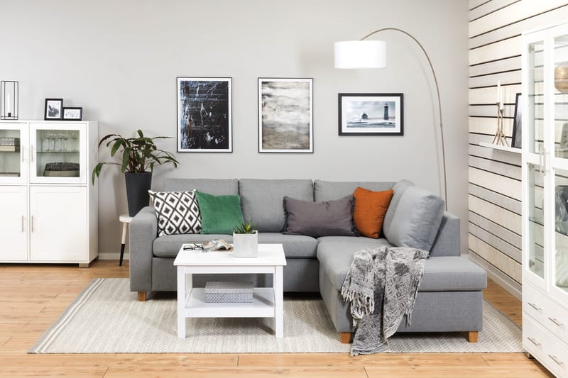 Crazy 3-seters Høyrevendt L-formet Sjeselongsofa i Stoff - Grå - Møbler - Sofaer - Sofa med sjeselong - 2 seters sofa med divan