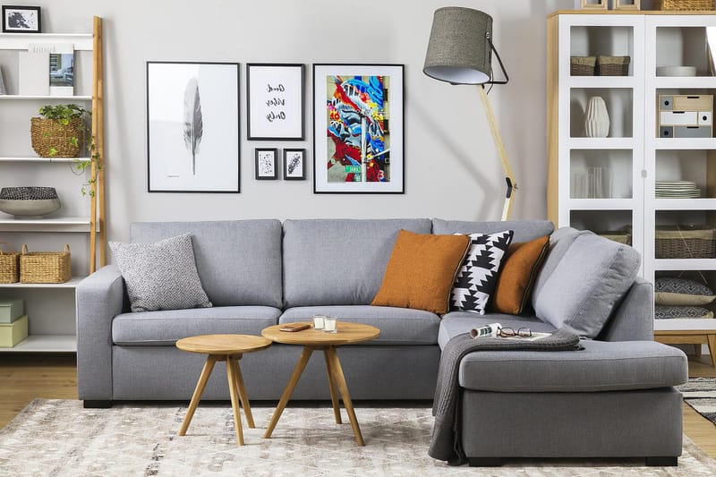 Crazy 3-seters Høyrevendt L-formet Sjeselongsofa i Stoff - Grå - Møbler - Sofaer - Sofa med sjeselong - 3 seters sofa med divan