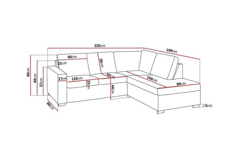 Crazy 3-seters Høyrevendt L-formet Sjeselongsofa i Stoff - Grå - Møbler - Sofaer - Sofa med sjeselong - 2 seters sofa med divan