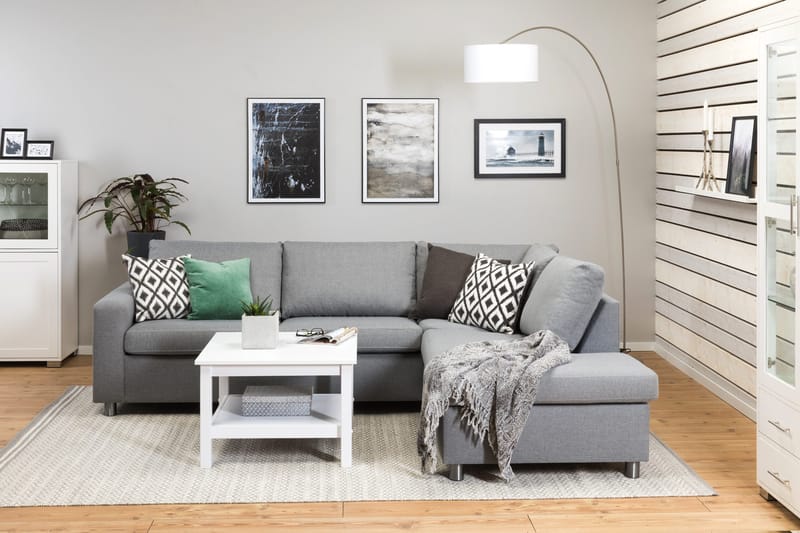 Crazy 3-seters Høyrevendt L-formet Sjeselongsofa i Stoff - Grå - Møbler - Sofaer - Sofa med sjeselong - 3 seters sofa med divan