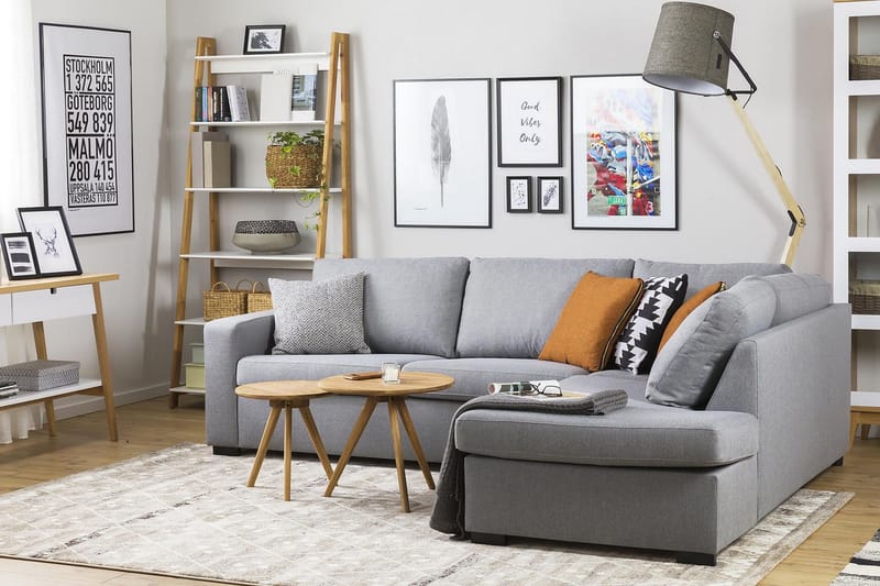 Crazy 3-seters Høyrevendt L-formet Sjeselongsofa i Stoff - Grå - Møbler - Sofaer - Sofa med sjeselong - 3 seters sofa med divan