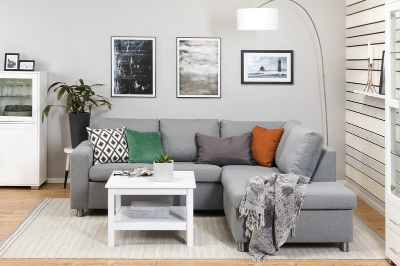 Crazy 3-seters Høyrevendt L-formet Sjeselongsofa i Stoff - Grå - Møbler - Sofaer - Sofa med sjeselong - 2 seters sofa med divan