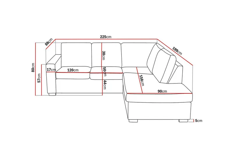 Crazy 3-seters Høyrevendt L-formet Sjeselongsofa i Stoff - Grå - Møbler - Sofaer - Sofa med sjeselong - 2 seters sofa med divan