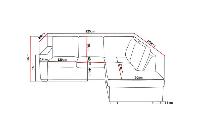 Crazy 3-seters Høyrevendt L-formet Sjeselongsofa i Stoff - Grå - Møbler - Sofaer - Sofa med sjeselong - 2 seters sofa med divan