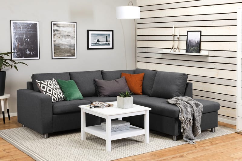 Crazy 3-seters Høyrevendt L-formet Sjeselongsofa i Stoff - Mørk grå - Møbler - Sofaer - Sofa med sjeselong - 2 seters sofa med divan