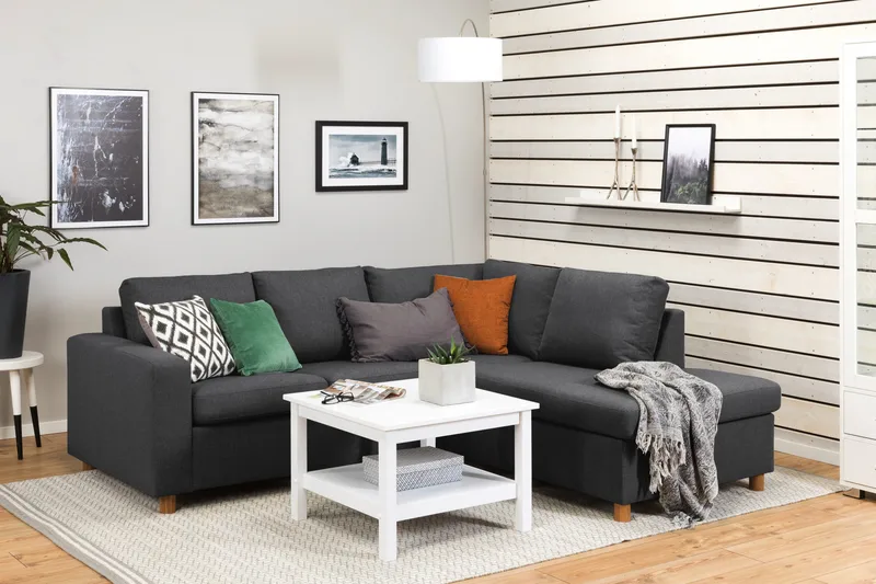 Crazy 3-seters Høyrevendt L-formet Sjeselongsofa i Stoff - Mørk grå - Møbler - Sofaer - Sofa med sjeselong - 2 seters sofa med divan