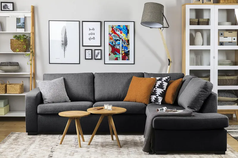 Crazy 3-seters Høyrevendt L-formet Sjeselongsofa i Stoff - Mørk grå - Møbler - Sofaer - Sofa med sjeselong