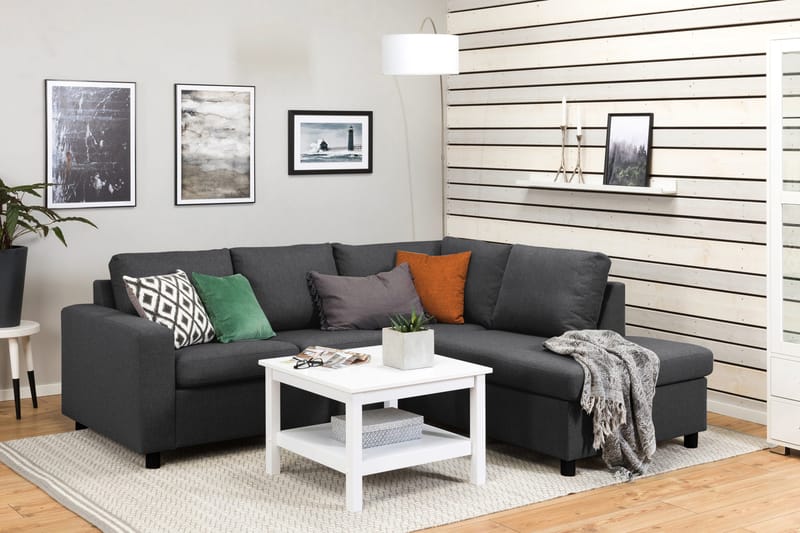 Crazy 3-seters Høyrevendt L-formet Sjeselongsofa i Stoff - Mørk grå - Møbler - Sofaer - Sofa med sjeselong - 2 seters sofa med divan