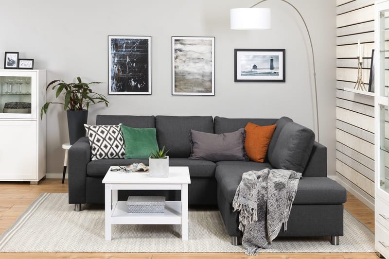 Crazy 3-seters Høyrevendt L-formet Sjeselongsofa i Stoff - Mørk grå - Møbler - Sofaer - Sofa med sjeselong - 2 seters sofa med divan