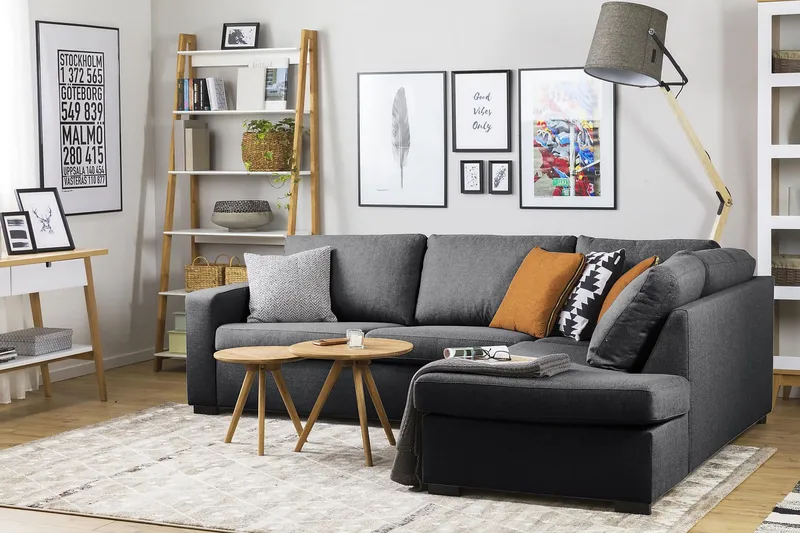 Crazy 3-seters Høyrevendt L-formet Sjeselongsofa i Stoff - Mørk grå - Møbler - Sofaer - Sofa med sjeselong