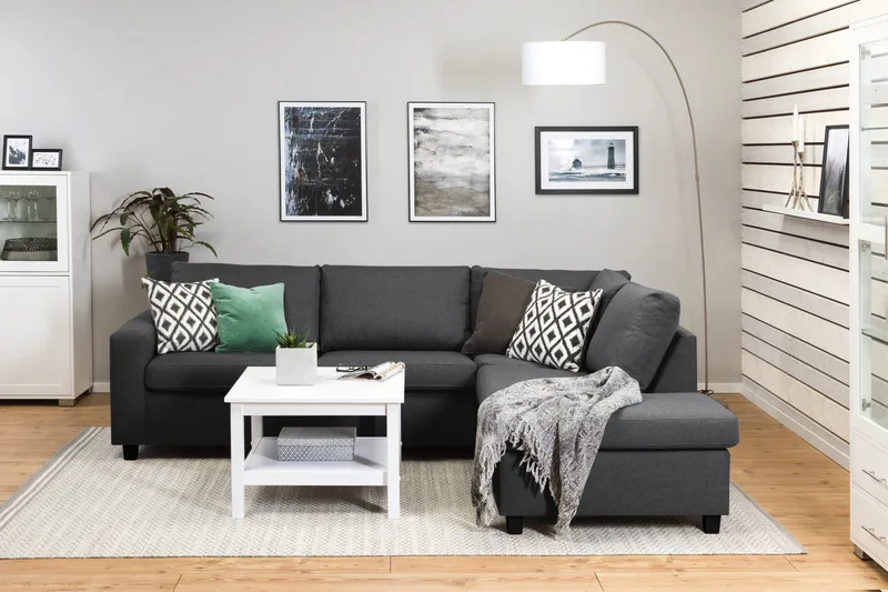 Crazy 3-seters Høyrevendt L-formet Sjeselongsofa i Stoff - Mørk grå - Møbler - Sofaer - Sofa med sjeselong