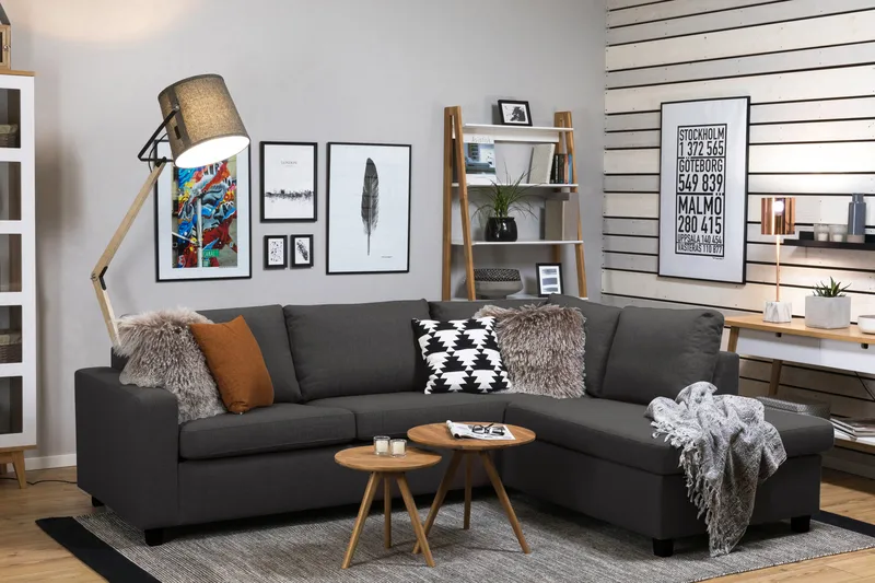 Crazy 3-seters Høyrevendt L-formet Sjeselongsofa i Stoff - Mørk grå - Møbler - Sofaer - Sofa med sjeselong