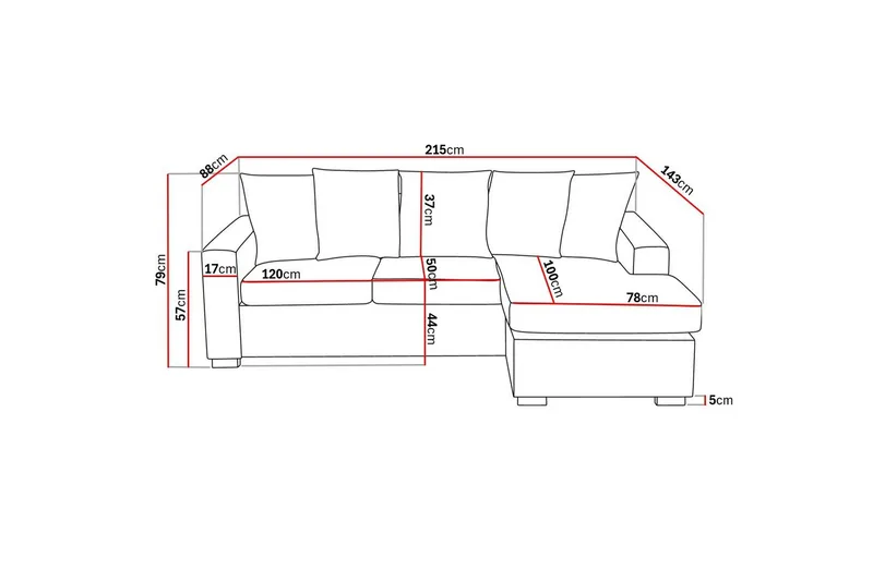 Crazy 3-seters Vendbar L-formet Divansofa i Stoff inkl. Pynteputer - Mørk grå - Møbler - Sofaer - Sofa med sjeselong