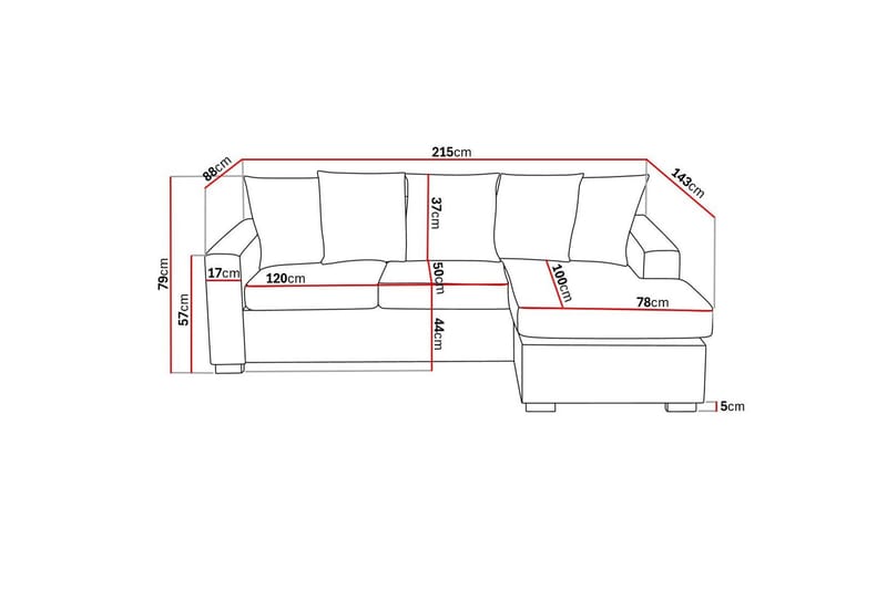 Crazy 3-seters Vendbar L-formet Divansofa i Stoff inkl. Pynteputer - Mørk grå - Møbler - Sofaer - Sofa med sjeselong