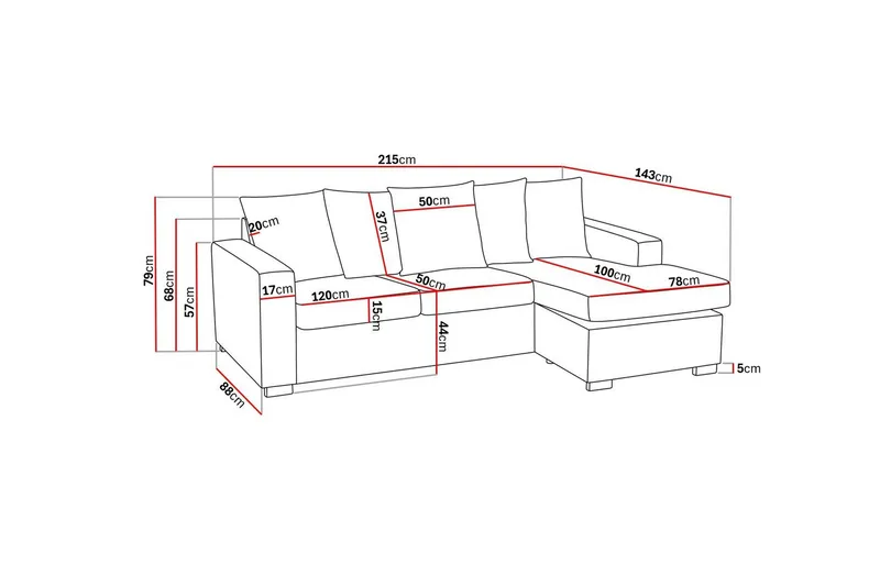 Crazy 3-seters Vendbar L-formet Divansofa i Stoff inkl. Pynteputer - Mørk grå - Møbler - Sofaer - Sofa med sjeselong