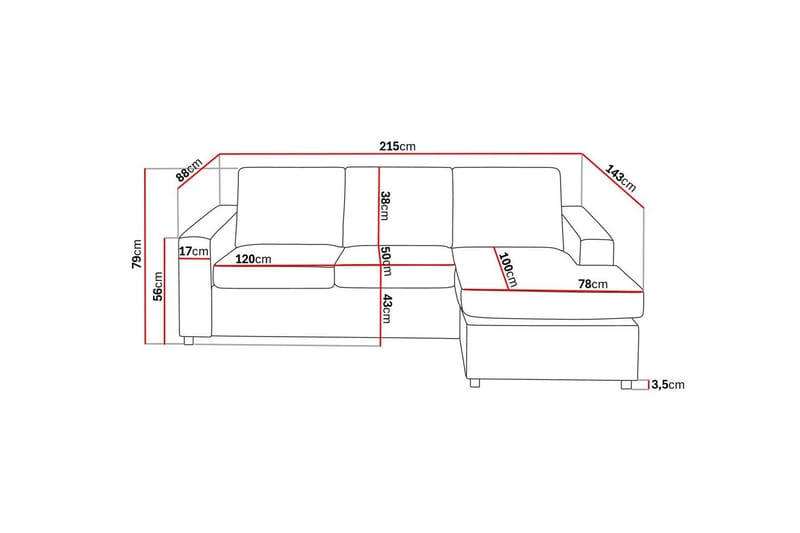 Crazy 3-seters Vendbar L-formet Sjeselongsofa i Stoff - Antrasitt - Møbler - Sofaer - Sofa med sjeselong