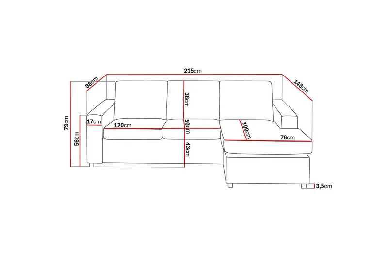 Crazy 3-seters Vendbar L-formet Sjeselongsofa i Stoff - Antrasitt - Møbler - Sofaer - Sofa med sjeselong - 3 seters sofa med divan
