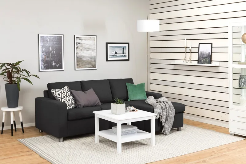 Crazy 3-seters Vendbar L-formet Sjeselongsofa i Stoff - Antrasitt - Møbler - Sofaer - Sofa med sjeselong - 3 seters sofa med divan