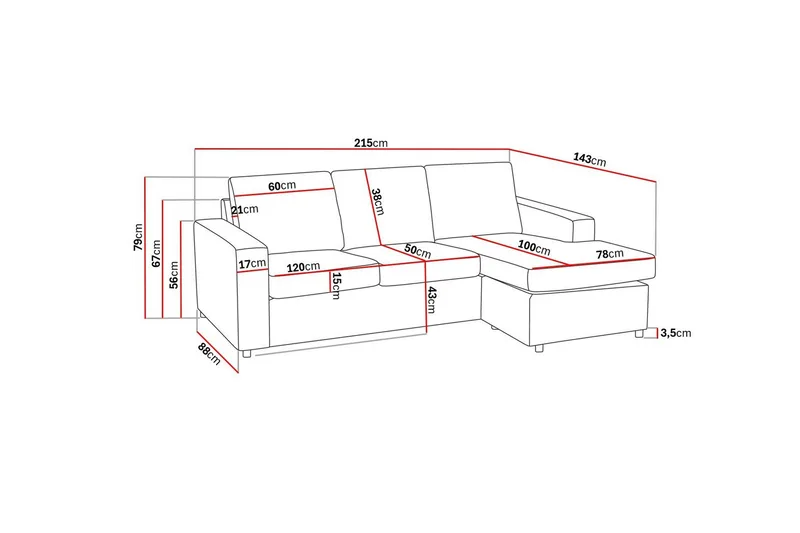Crazy 3-seters Vendbar L-formet Sjeselongsofa i Stoff - Antrasitt - Møbler - Sofaer - Sofa med sjeselong - 3 seters sofa med divan