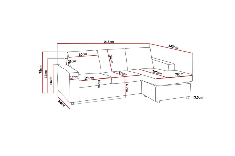 Crazy 3-seters Vendbar L-formet Sjeselongsofa i Stoff - Antrasitt - Møbler - Sofaer - Sofa med sjeselong - 3 seters sofa med divan