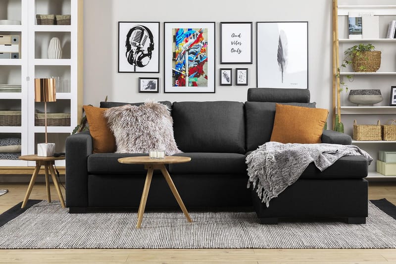 Crazy 3-seters Vendbar L-formet Sjeselongsofa i Stoff - Antrasitt - Møbler - Sofaer - Sofa med sjeselong - 3 seters sofa med divan