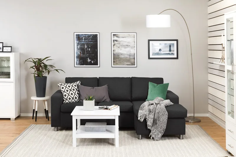 Crazy 3-seters Vendbar L-formet Sjeselongsofa i Stoff - Antrasitt - Møbler - Sofaer - Sofa med sjeselong - 3 seters sofa med divan