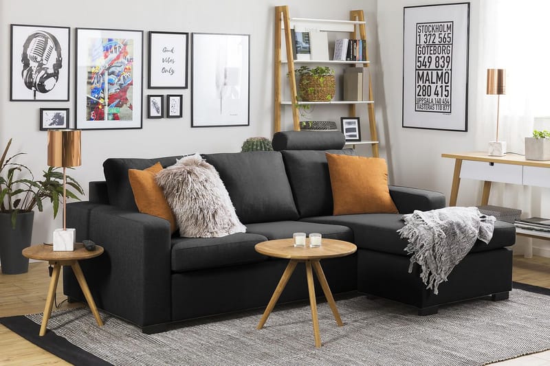 Crazy 3-seters Vendbar L-formet Sjeselongsofa i Stoff - Antrasitt - Møbler - Sofaer - Sofa med sjeselong - 3 seters sofa med divan