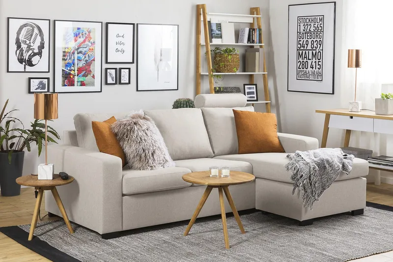 Crazy 3-seters Vendbar L-formet Sjeselongsofa i Stoff - Beige - Møbler - Sofaer - Sofa med sjeselong - 3 seters sofa med divan