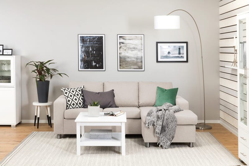 Crazy 3-seters Vendbar L-formet Sjeselongsofa i Stoff - Beige - Møbler - Sofaer - Sofa med sjeselong - 3 seters sofa med divan