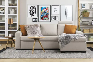 Crazy 3-seters Vendbar L-formet Sjeselongsofa i Stoff - Beige - Møbler - Sofaer - Sofa med sjeselong
