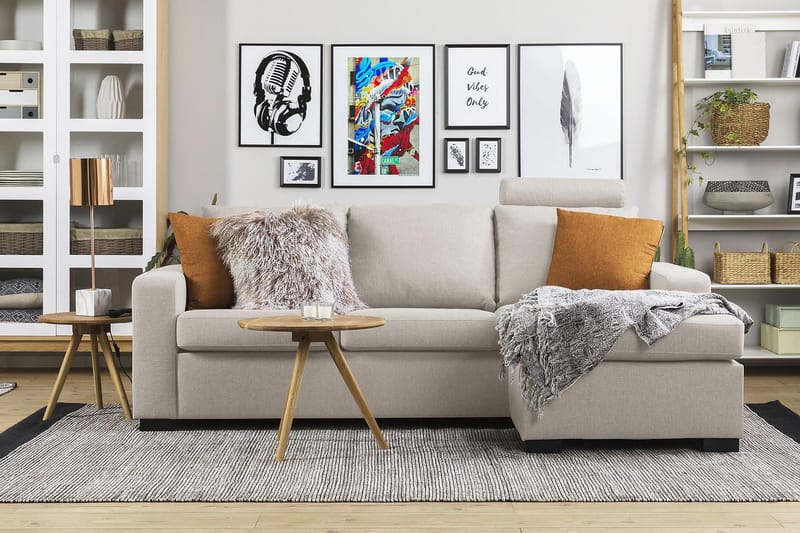Crazy 3-seters Vendbar L-formet Sjeselongsofa i Stoff - Beige - Møbler - Sofaer - Sofa med sjeselong - 3 seters sofa med divan