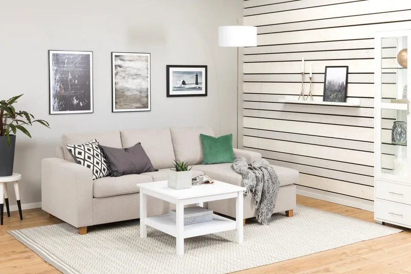 Crazy 3-seters Vendbar L-formet Sjeselongsofa i Stoff - Beige - Møbler - Sofaer - Sofa med sjeselong - 3 seters sofa med divan