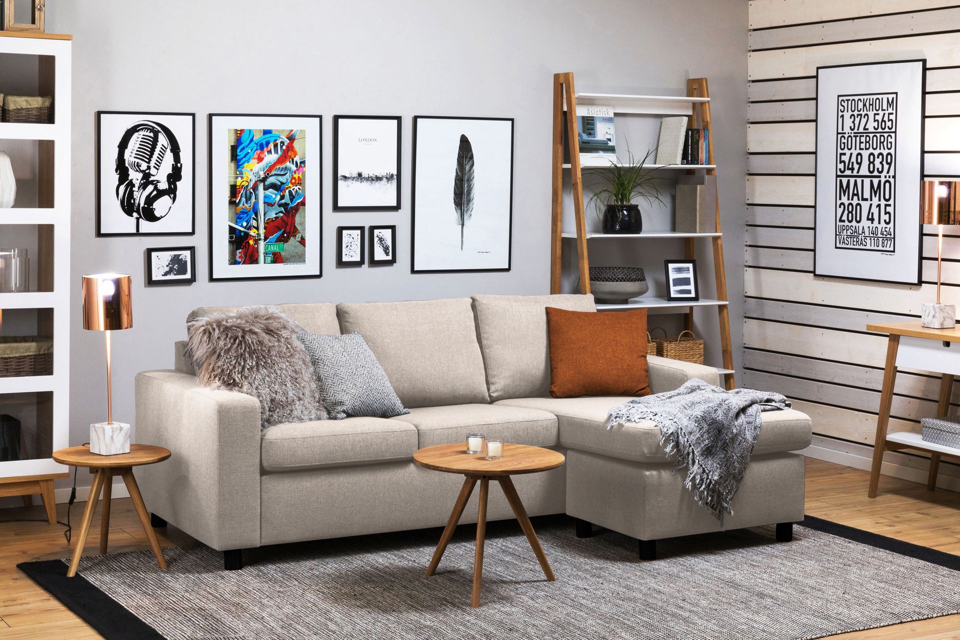 Crazy 3-seters Vendbar L-formet Sjeselongsofa i Stoff - Beige - Møbler - Sofaer - Sofa med sjeselong