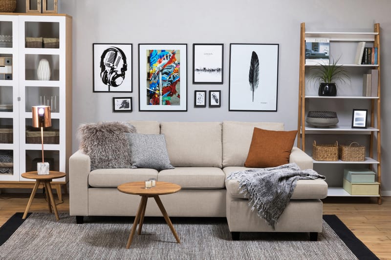 Crazy 3-seters Vendbar L-formet Sjeselongsofa i Stoff - Beige - Møbler - Sofaer - Sofa med sjeselong